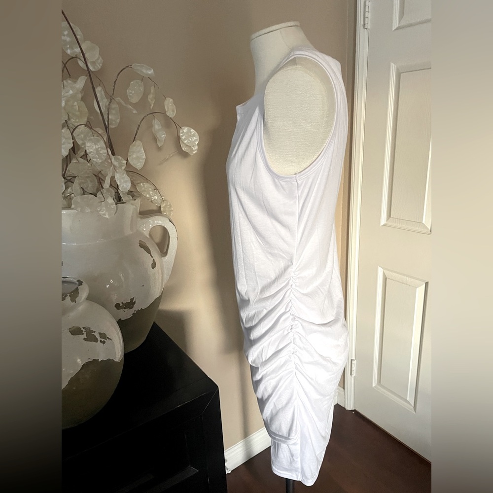 NWT Sleeveless white cotton casual ruched dress - Picture 3 of 5